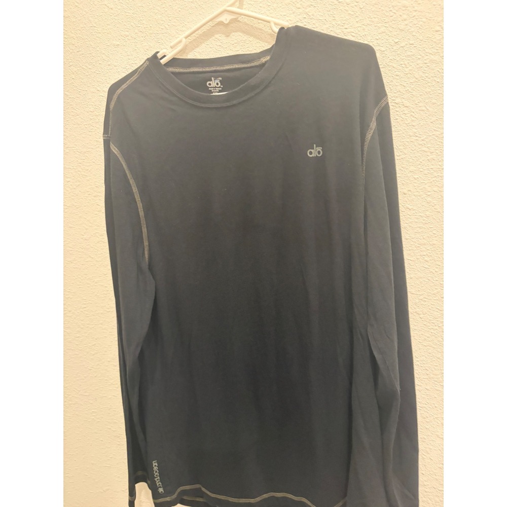 Alo Sport Long Sleeve Shirt Mens XXL Black Air Land Ocean Bamboo Cotton Active